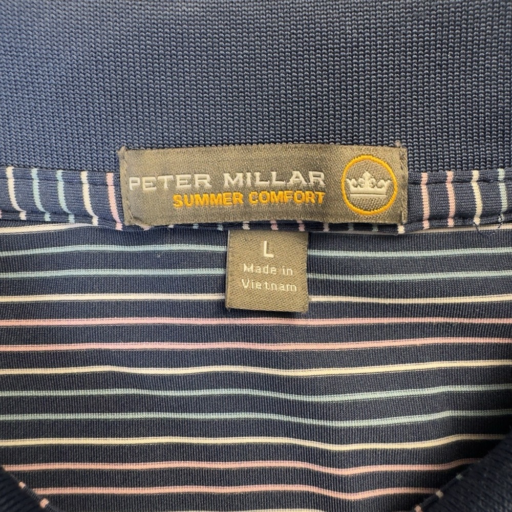Peter Millar Men's Summer Comfort Golf‎ Short Sleeve Polo Blue Stripped Large - Picture 3 of 8